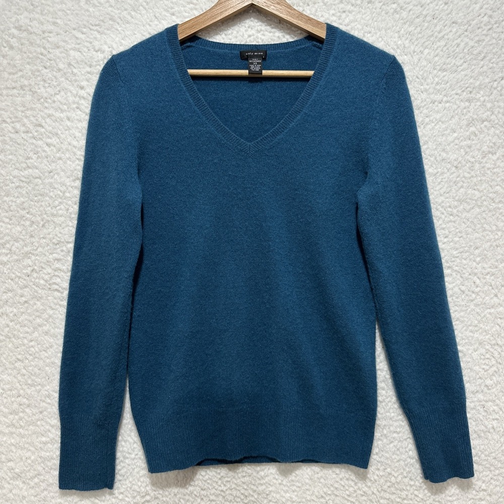 Only‎ Mine 2-Ply 100% Cashmere Women's Teal V-Neck Long Sleeve Sweater Size XS